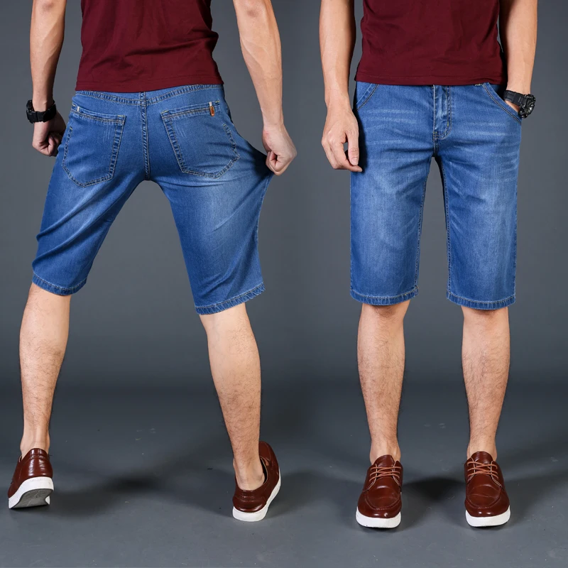 

Summer Men's Thin Short Jeans Business Fashion Classic Style Light Blue Elastic Force Denim Shorts Male Brand Clothes size 28-46