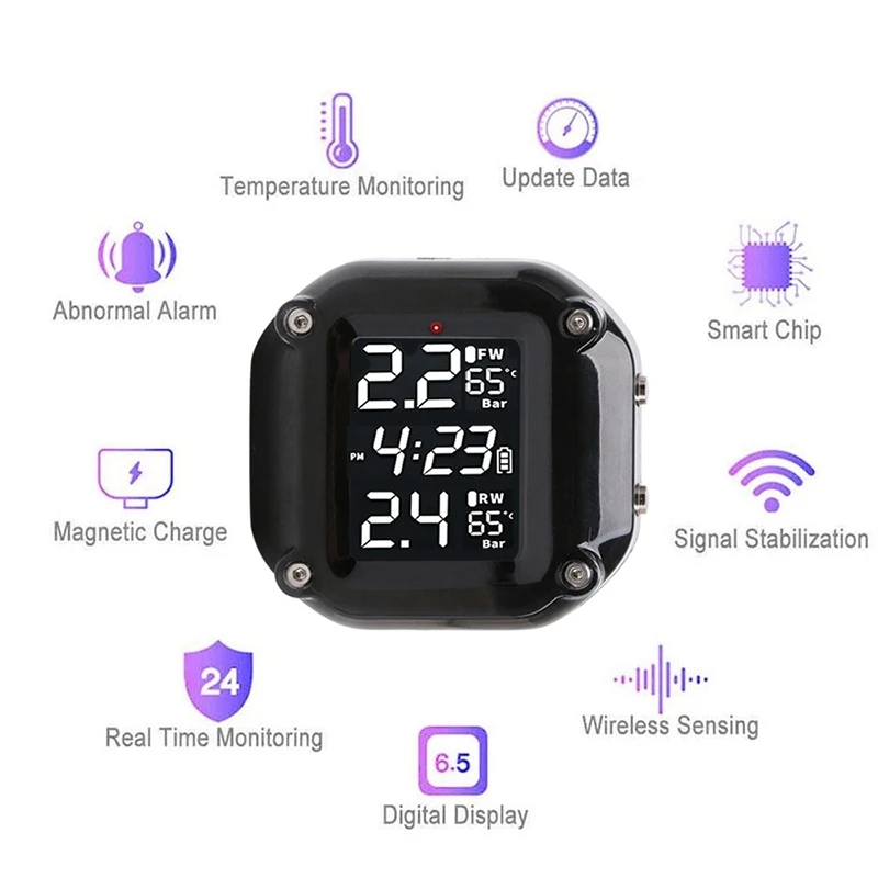 

Motorcycle TPMS Charging Tire Pressure and Temperature Monitoring System DC5V LCD Color Screen External Sensor