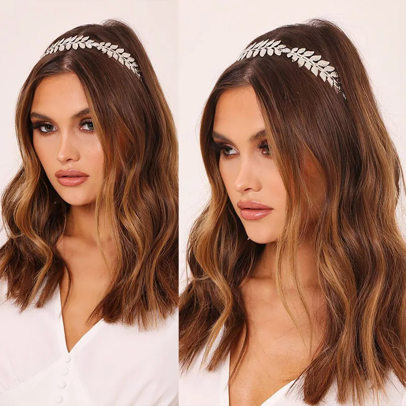 Molan барокко свадебный обруч в форме листьев двойные Золотые листья полые ободки