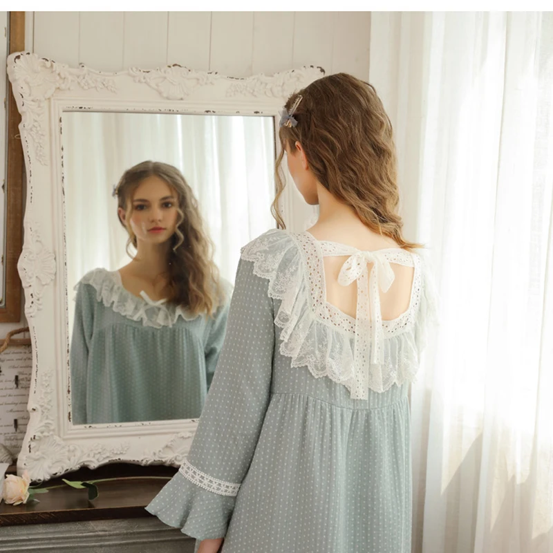 Ночная одежда принцессы осень 2019 для сна в горошек кружевное дамское Ночное