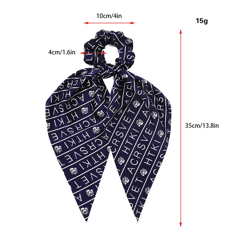 

Floral Print Scrunchies Long Ribbon Ponytail Hair Scarf Elastic Hair Bands Pure Color Letter Print Women Hair Accessories