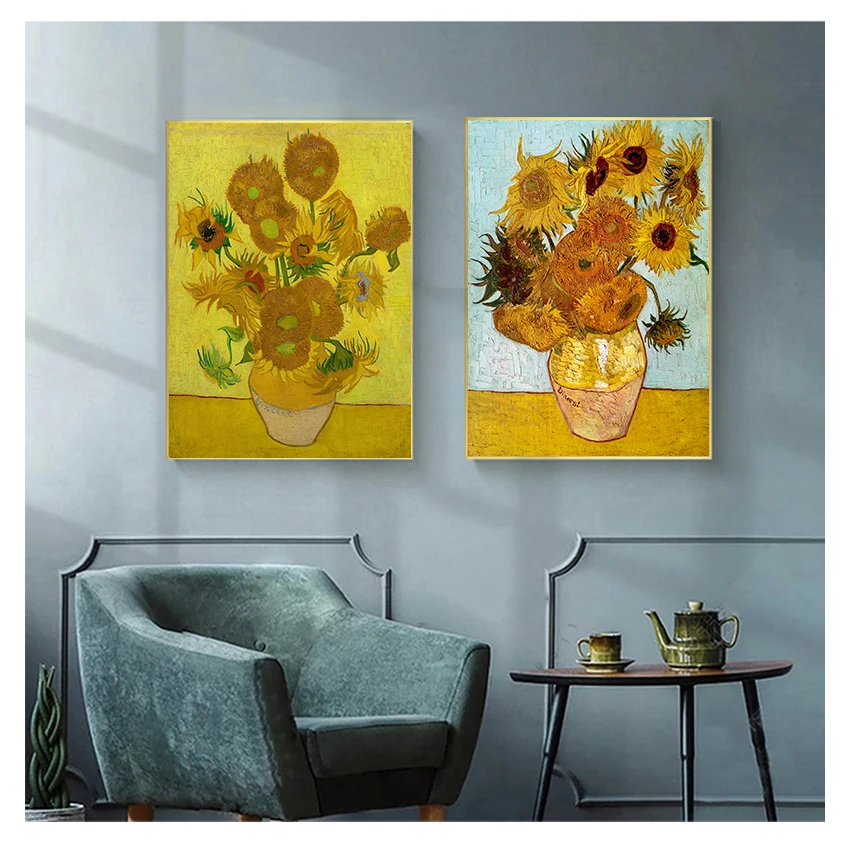 

Poster Print Floral Vase Oil Painting Canvas Art Modern Wall Picture for Living Room Vincent Van Gogh Golden Sunflower