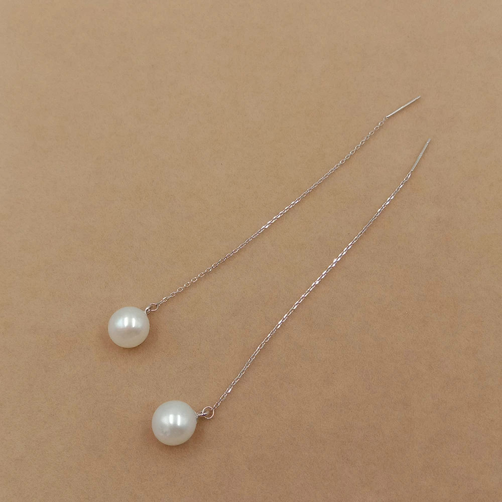 

Free shipping,9 cm 100% nature freshwater round pearl 925 silver earring AA + round pearl high quality
