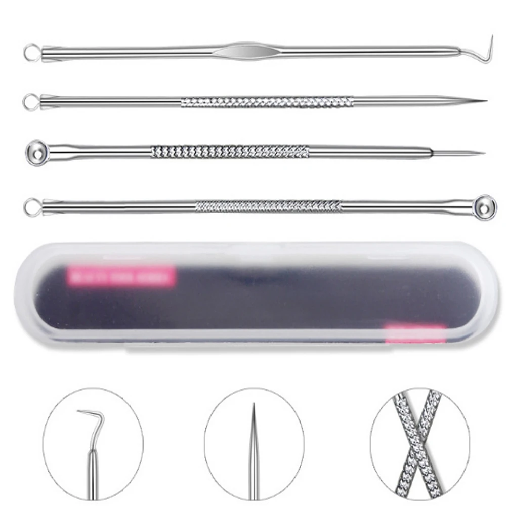 4 шт. экстрактор угрей прыщи инструмент для удаления ложка лица набор игл черные