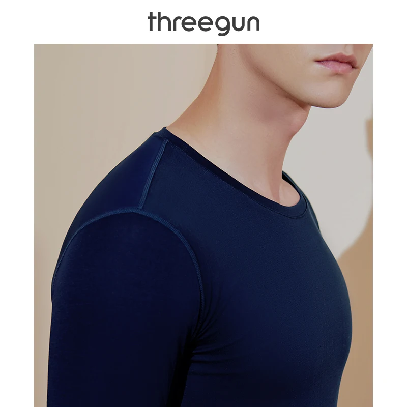 THREEGUN комплект термобелья для мужчин, высокое качество, Стеганный хлопок, легкий теплый зимний круглый вырез, базовый слой, кальсоны, набор