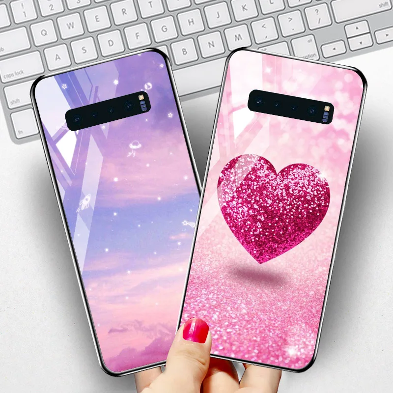 Tempered Glass phone Case For samsung galaxy S10 S9 S8 plus Cases Space Silicone Covers for S10E note 8 back |