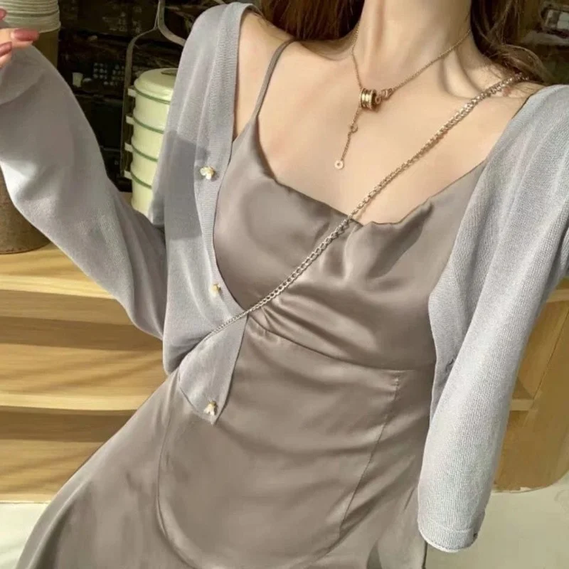 Кардиганы женские однотонные с длинным рукавом V-образным вырезом однобортные