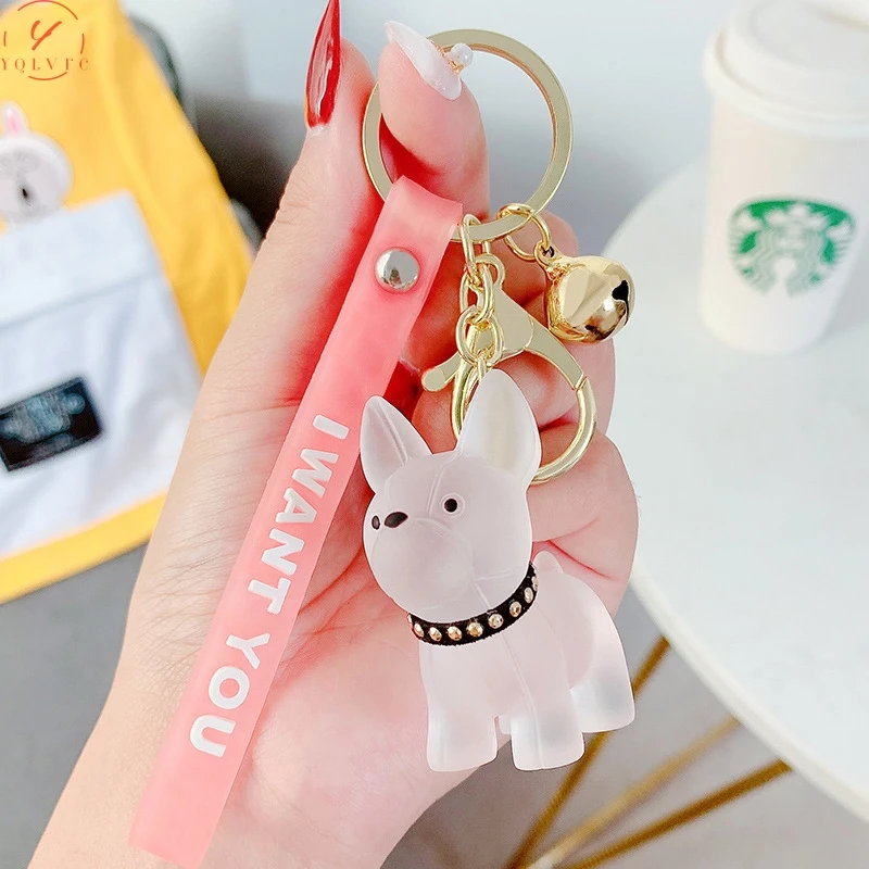 

Crystal Fighting Puppy Korean Key Chain Bulldog Cartoon Transparent Doll Keychain Hot Style Pendant Keyring Lovers Schoolbag