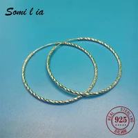somilia fashion women earrings hemp rope platinum 40 60mm hoop earring s925 sterling silver jewelry for girlfriend gift