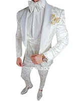 custom made groomsmen white pattern groom tuxedos shawl lapel men suits 3 pieces wedding best man suits jacketvestpantstie