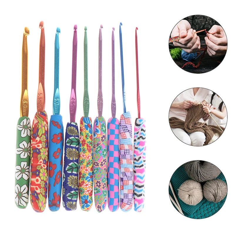 

9Pcs Colourful Crochet Hook Set Ergonomic Handles Knitting Needles Sewing Tool