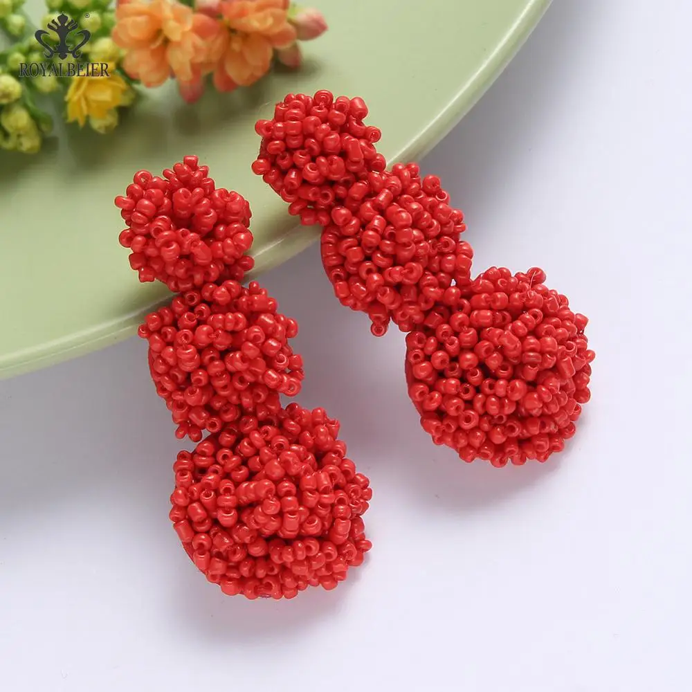 ROYALBEIER Bohemia Jewelry Multicolor Rainbow Ball Long Statement Hanging Earring Handmade Beaded Tassel Gifts Fashion Earings | Украшения