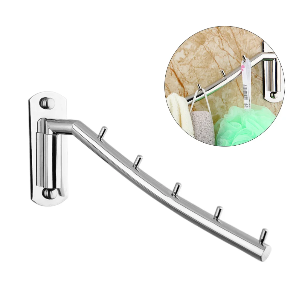 

Wall Mounted Clothes Hanger Rack Rotatable Stainless Steel Clothes Organizer with Swing Arm Holder