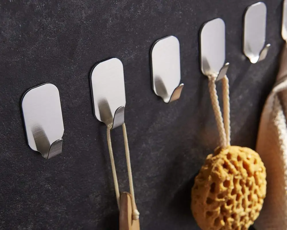 

8pcs Wall Hook Bathroom Stainless Steel Towel Holder Robe Hanging Towel Hooks Storage Kitchen Adhesive Crochet Hot Coat Hanger