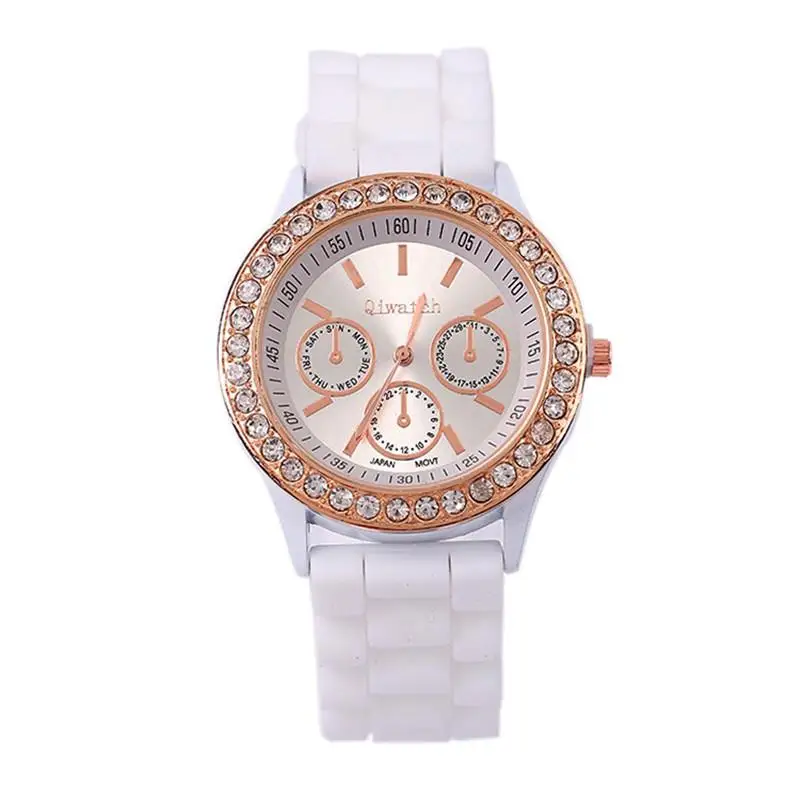 2020 Женева стразы силиконовый ремешок черные женские кварцевые часы модные