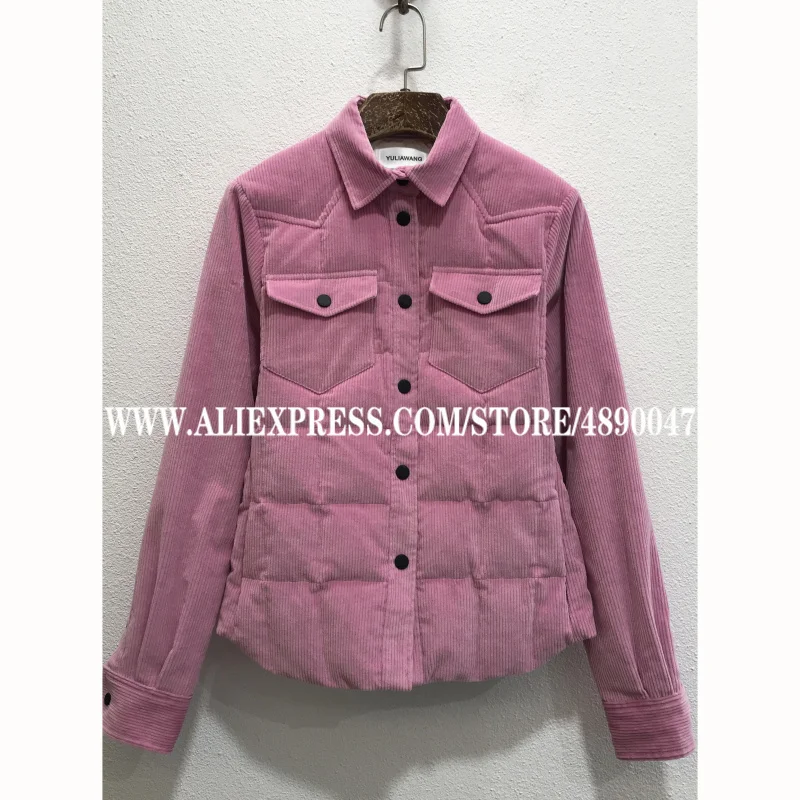 

Corduroy lapels white goose down jackets Slim waist slimming lapels ski suits to keep warm winter women's Top quality