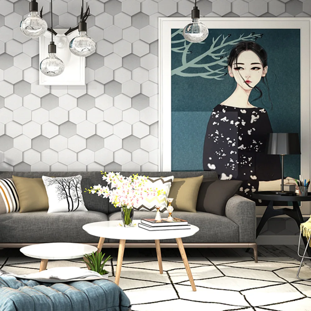 Обои объемные в виде сот с классическими абстрактными геометрическими и