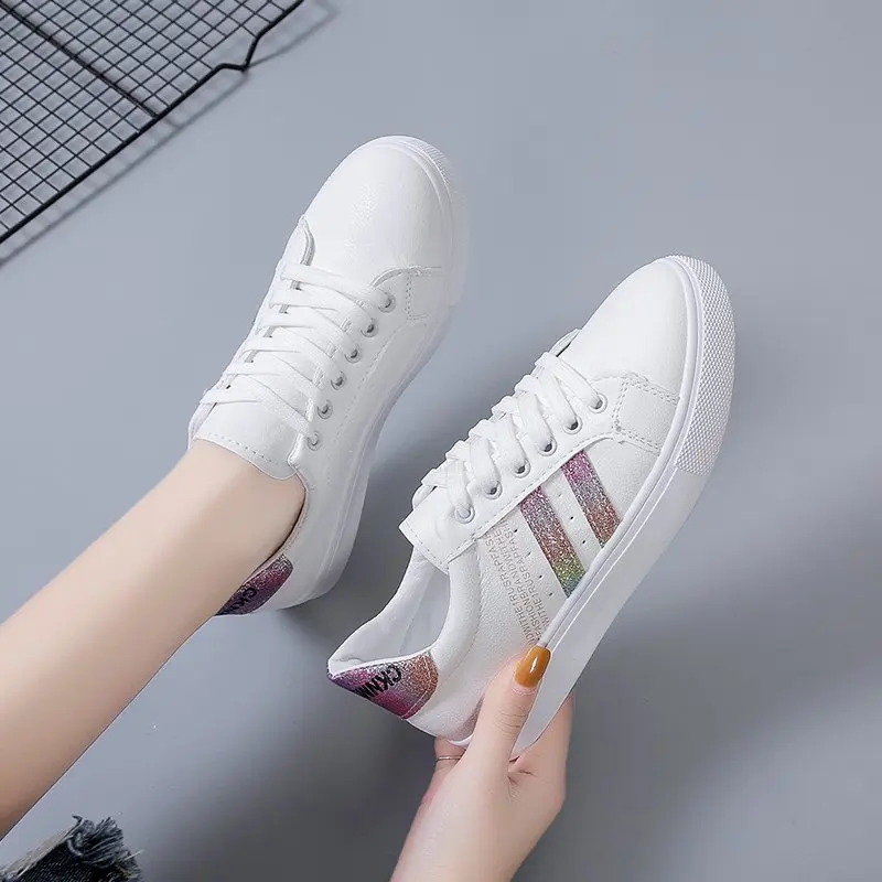 

Fashion white leather women's platform sneakers white lace-up tennis shoes Feminino Zapatos De Muje luxury women's casual shoes