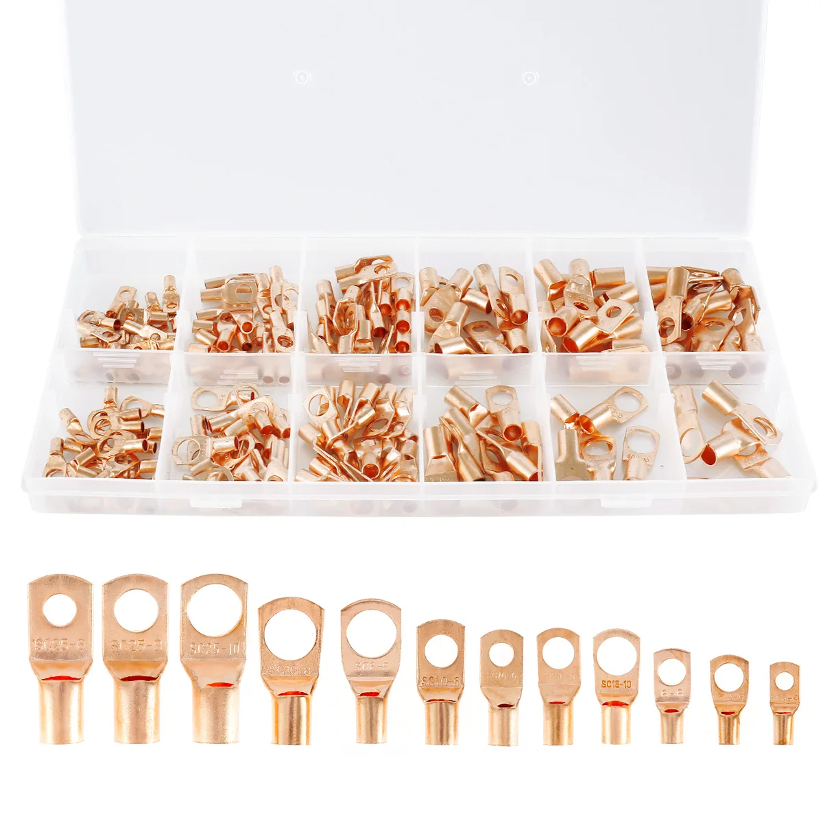 

170pcs/set Copper Battery Cable Connector Car Auto Copper Ring Terminal Wire Crimp Connector Terminals Soldered Connectors Kit