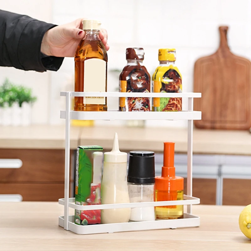 

Stainless Steel Storage Rack Spice Condiment Basket Desk Organizer Kitchen Bathroom Storage Holder Rack Shelf