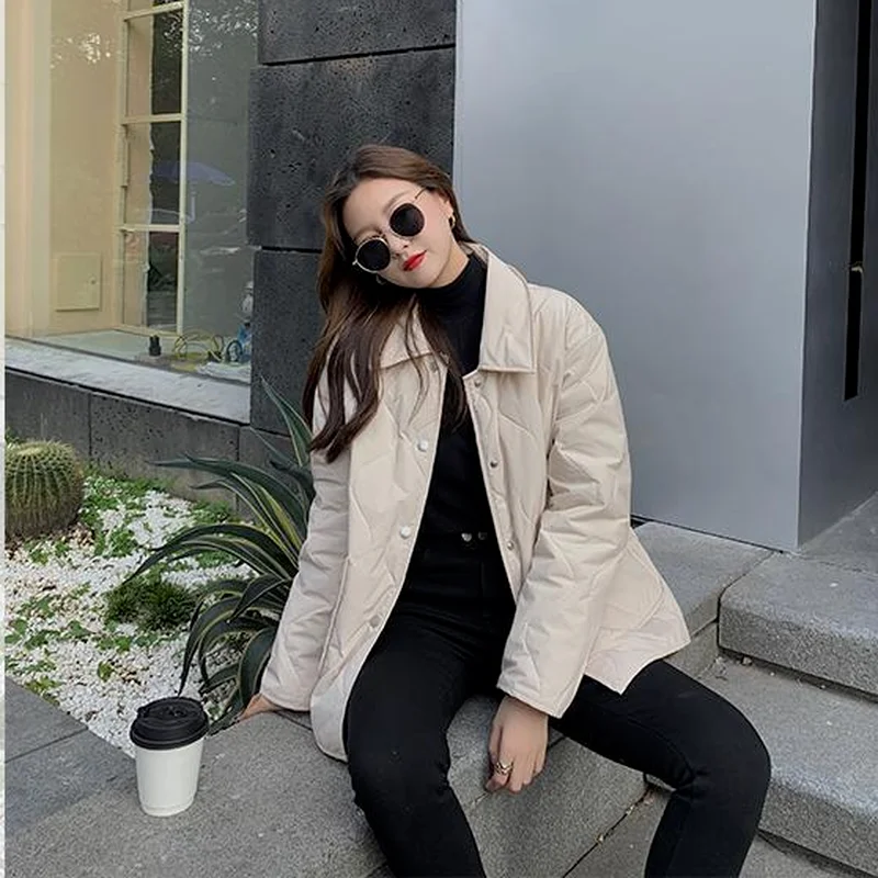 Женские парки свободного покроя с отложным воротником однотонная Милая уличная