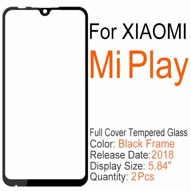 Mi Play 2 шт полное покрытие закаленное стекло для Xiaomi mi 8 9 SE 8X 9X 6X A2 A3 Lite 9T pro 9H Защита экрана для Xiao mi cc 9 9E Play glass - Цвет: Mi Play