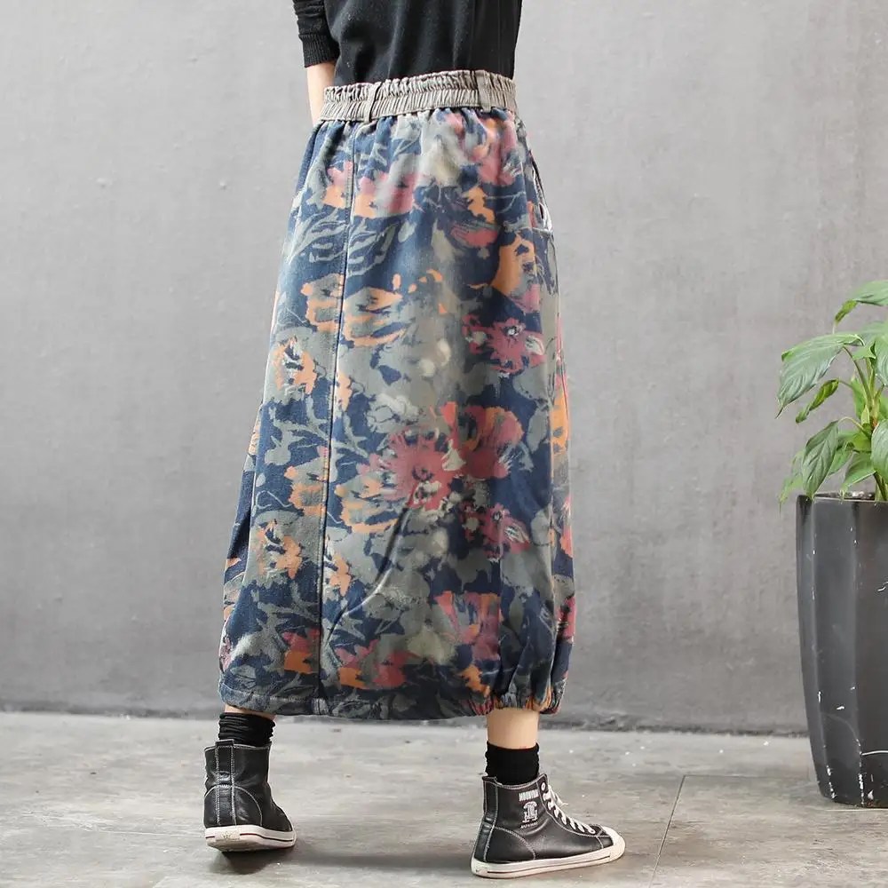 2020 Ретро осенне зимняя свободная бархатная юбка с эластичной резинкой на талии