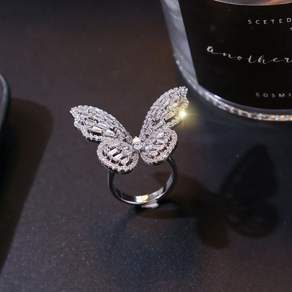 Новое роскошное супер сказочное Открытое кольцо с бабочкой кристаллами