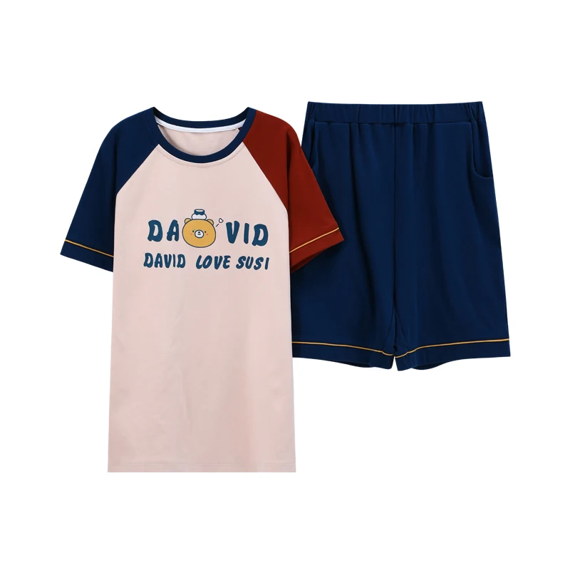 NANJIREN Mens Pajamas Set New Summer Home Casual Short Sleeves O-NECK Shirt Shorts Pajamas Set for Men Cartoon Sleepwear Set