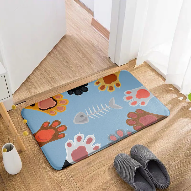 New 3D Cute Cat Paw Door Mat Flannel Soft Non-Slip Carpet Kitchen Bathroom Living Room Floor Mat Entrance Mat Children Room Rugs