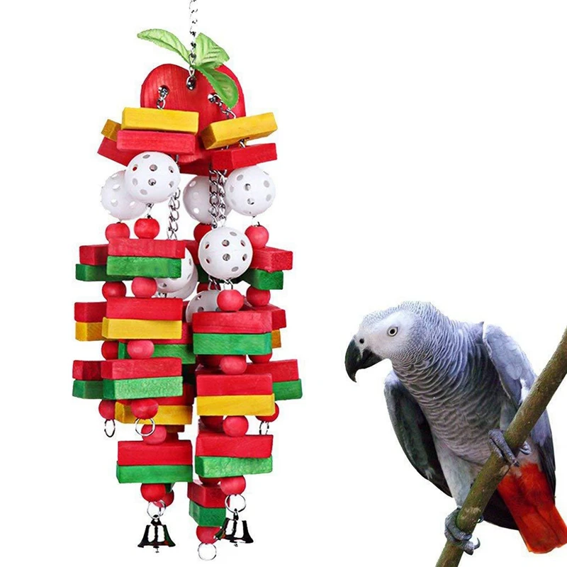 

HOT Bird Wood Chew Toy 5 Pieces Banana Apple Parrot Cake Chew Toy Large Medium Sized Macaw Bird Toy