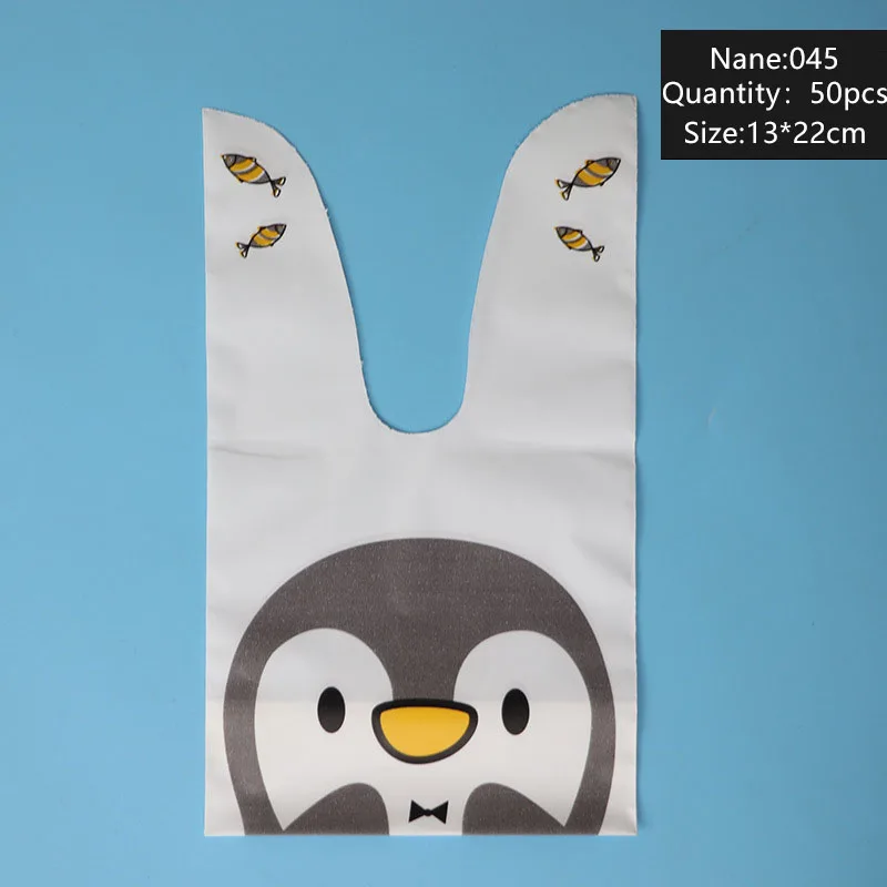 

AQ 50pcs Well-behaved Penguin Face Fish Party Creative Dessert Long Rabbit Ears Baking Biscuit DIY Packaging Bags Party Supplies