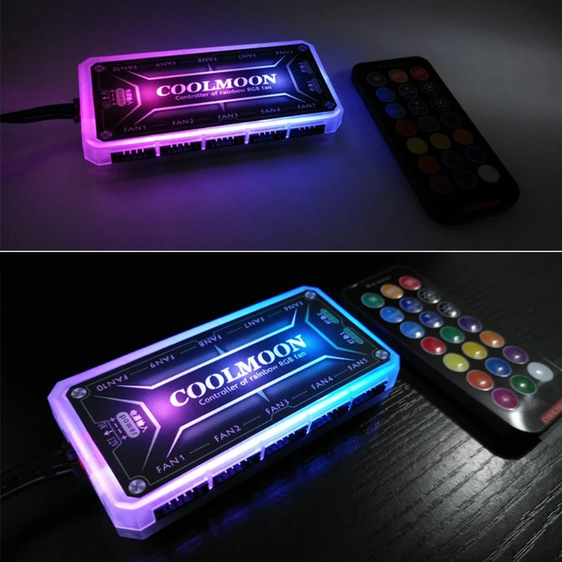 

H7JA COOLMOON RGB Remote Controller DC12V 5A LED Color Intelligent Controller with 10X 6pin Fan Port 2 X 4pin Light Bar Port
