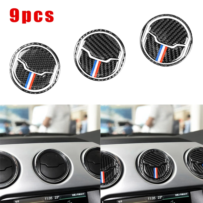 

9*Carbon Fiber Interior Air Vent Outlet Frame Trim For Ford Mustang 2015-19 Air Vent Outlet Frame Trim