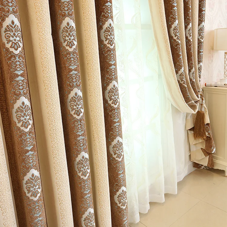 Thick Chenille Jacquard Curtains for Living Dining Room Bedroom Blackout Curtains Custom