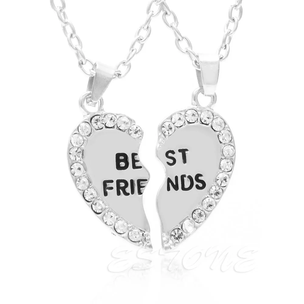 

1Pair Rhinestone Half Love Heart Pendant Best Friends Necklace Friendship Gift
