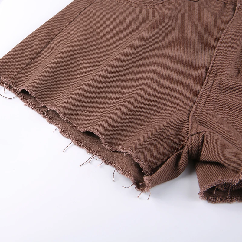 Summer Brown Denim Shorts Streetwear Women Ripped Fashion Cargo Pockets Sweatshorts Cotton High Waisted Jean | Женская одежда