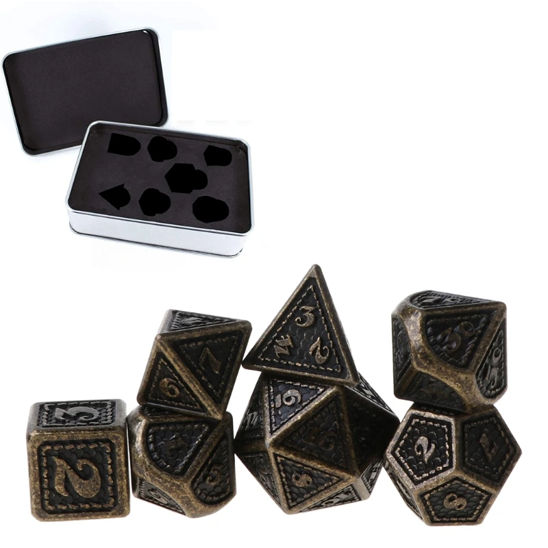 

7 PCS Dragon Scale Metal Dice Metallic DND Game D&D Dice with Free Metal Case