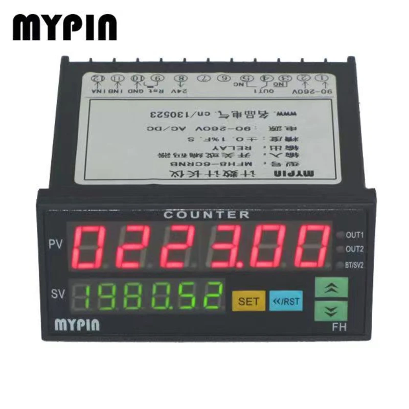 

Electronic Counter 6 Digits LED Digital Display Counter 90-260V AC/DC Length Batch Meter w/ 2 Relay Output & Pulse