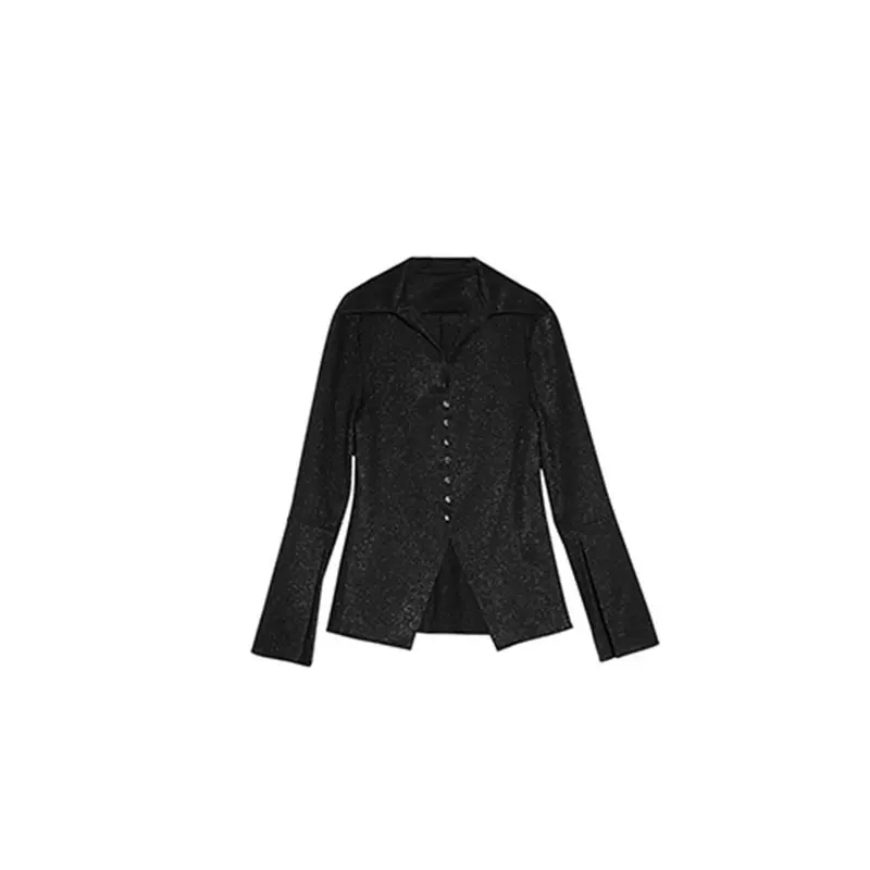 

XITAO Black Women Blouse Single Breast Split Full Sleeve Sheath 2020 Winter Pleated Small Fresh Casual Style Shirt ZXR1473