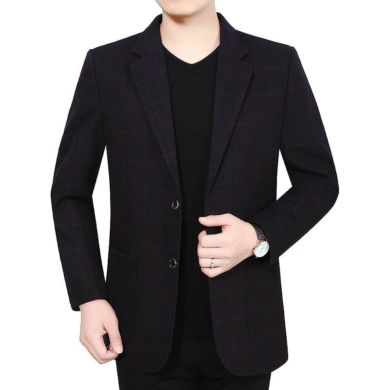 Осень зима Мужской приталенный Блейзер темно красный черный синий с зубчатым