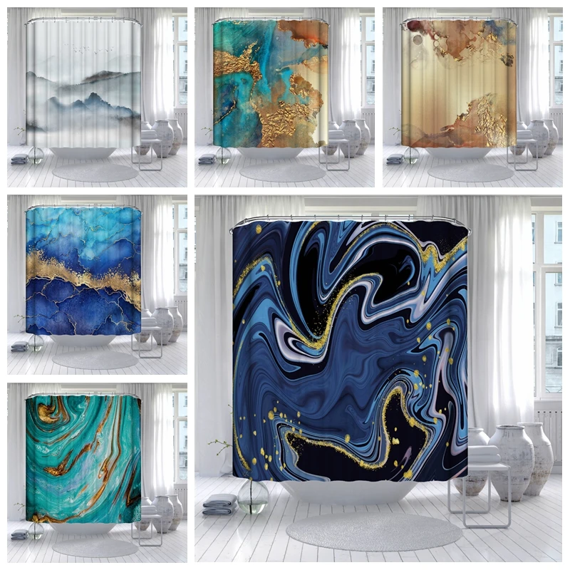 

Geometric Blue Purple Marble Gradient Stripes Multi-Element Design Bathroom Shower Curtain Polyester Waterproof Bath Partition