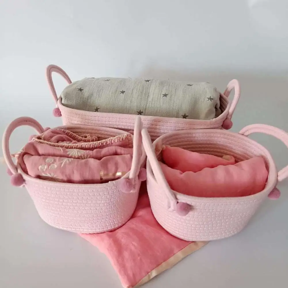 Корзина для хранения из 3 хлопковых веревок корзина грязной одежды розовая белья