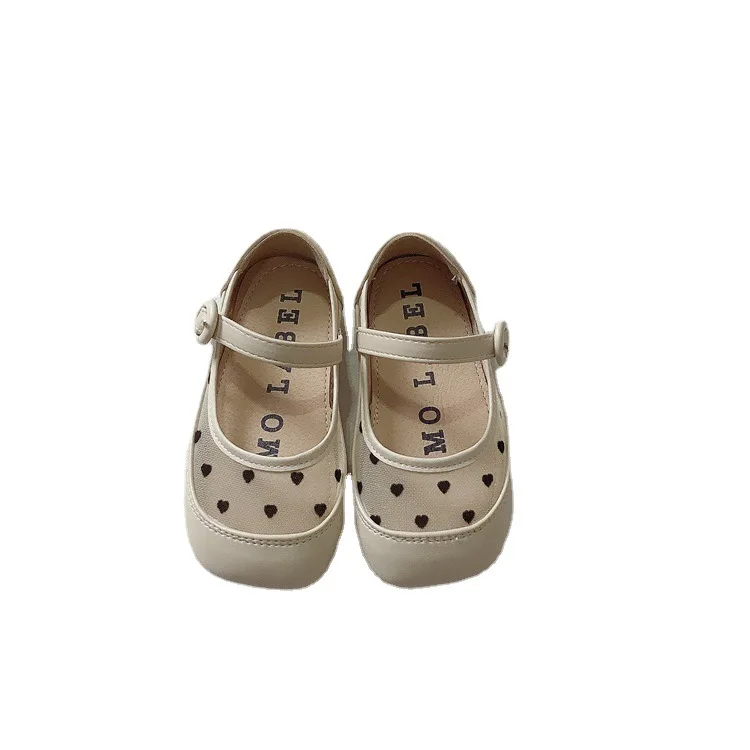 

2021 Spring Summer Girls Shoes Gauze Mary Janes Shoes Dot Sandals Breathable Leather Shoes For Kids Flats Lace Princess Shoes