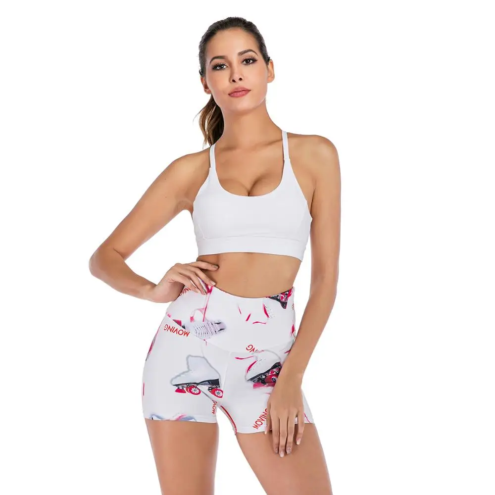 Drop Shipping Skates Printed Shorts High Waist Moving Sportwear White Pink Wow Factor Print | Женская одежда