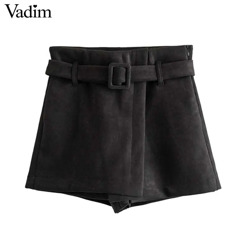 Vadim женские Стильные черные замшевые шорты с боковой молнией эластичный пояс