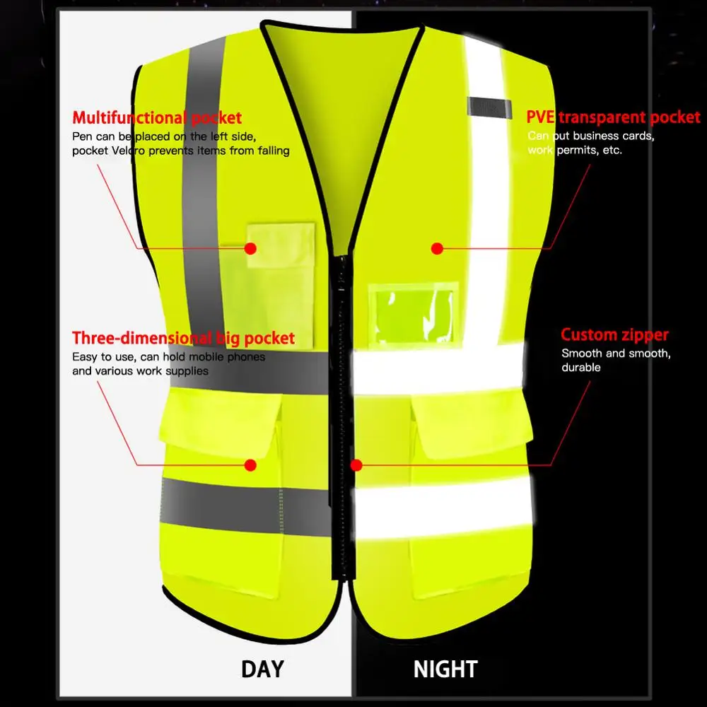 Уличная Ночная езда бег Hi Vis жилет безопасности Светоотражающая куртка для