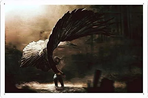 

Abstract Tin Sign Angel Girl Fallen Wings Metal Tin Poster