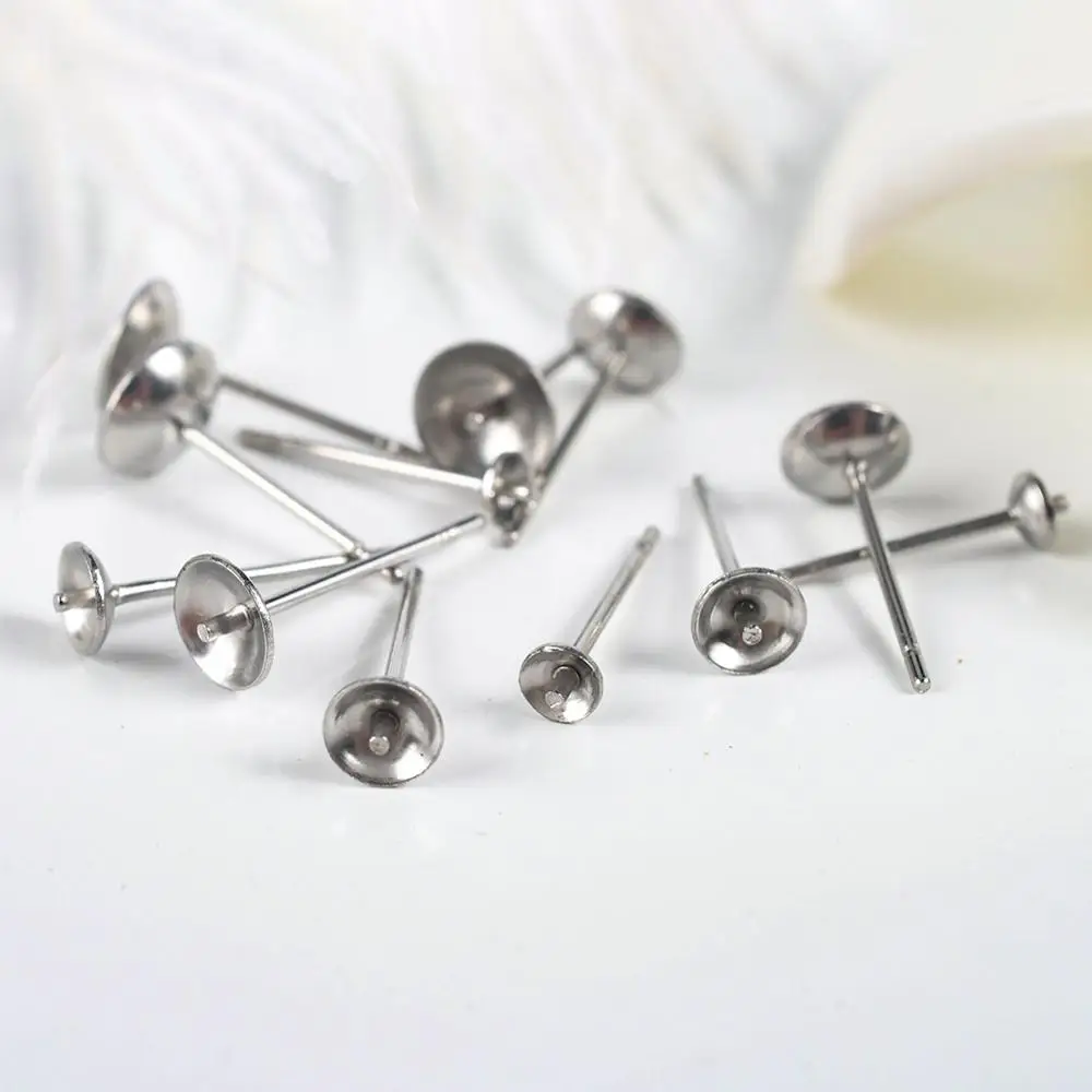 Пустая основа для сережек-гвоздиков В Форме Кабошона из нержавеющей стали 100