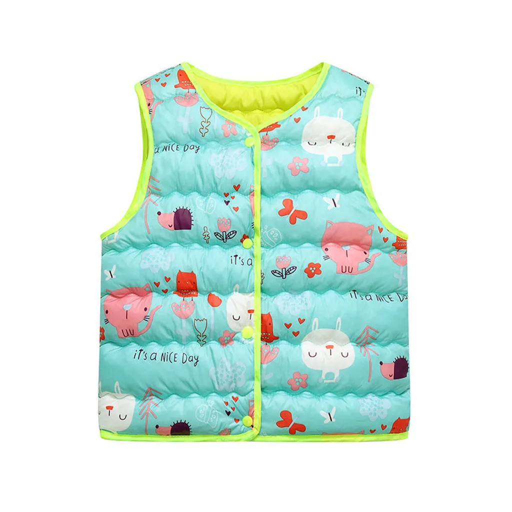 Toddler Kids Baby Girls Boys Sleeveless Print Cartoon Warm Waistcoat Cute Jacket Colorful Autumn Fashion Tops For 2-7T Kids